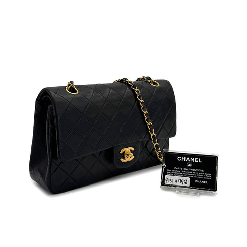 VINTAGE CHANEL CLASSIC FLAP MEDIUM CHAIN SHOULDER BAG BLACK LAMB SKIN GOLD HARDWARE 90314778