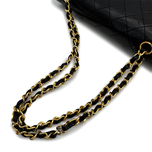 VINTAGE CHANEL CLASSIC FLAP MEDIUM CHAIN SHOULDER BAG BLACK LAMB SKIN GOLD HARDWARE 90315009