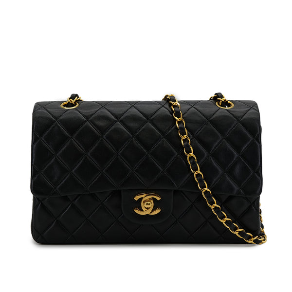 VINTAGE CHANEL CLASSIC FLAP MEDIUM CHAIN SHOULDER BAG BLACK LAMB SKIN GOLD HARDWARE 90315434