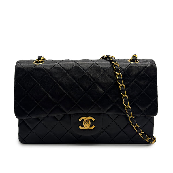 VINTAGE CHANEL CLASSIC FLAP MEDIUM CHAIN SHOULDER BAG BLACK LAMB SKIN GOLD HARDWARE 90317862