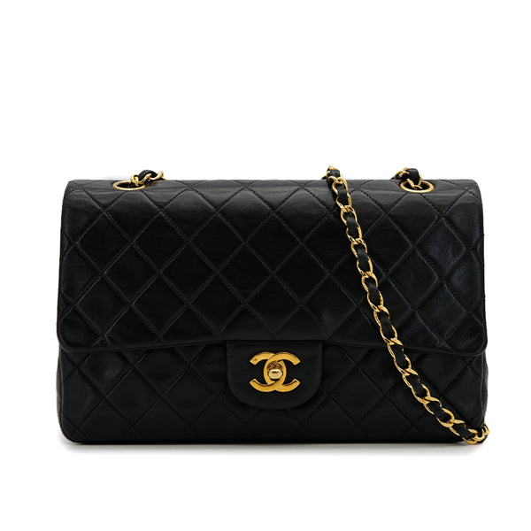 VINTAGE CHANEL CLASSIC FLAP MEDIUM CHAIN SHOULDER BAG BLACK LAMB SKIN GOLD HARDWARE 90317913