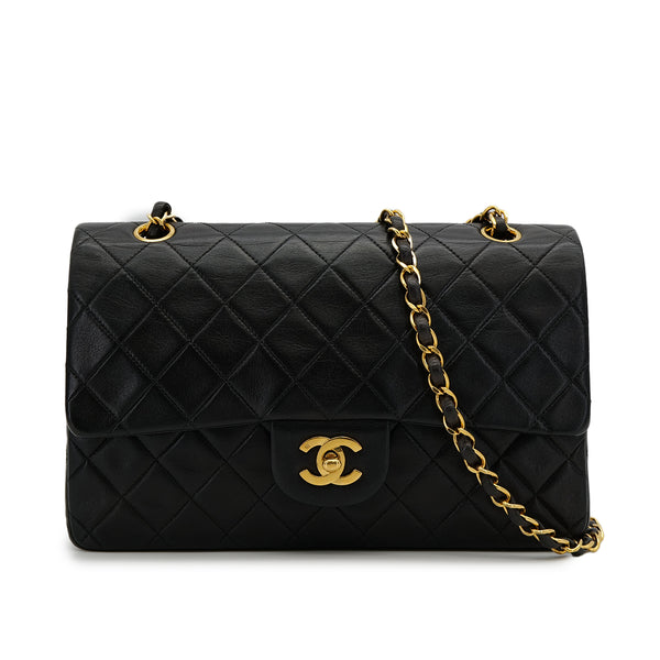 VINTAGE CHANEL CLASSIC FLAP MEDIUM CHAIN SHOULDER BAG BLACK LAMB SKIN GOLD HARDWARE 90317914