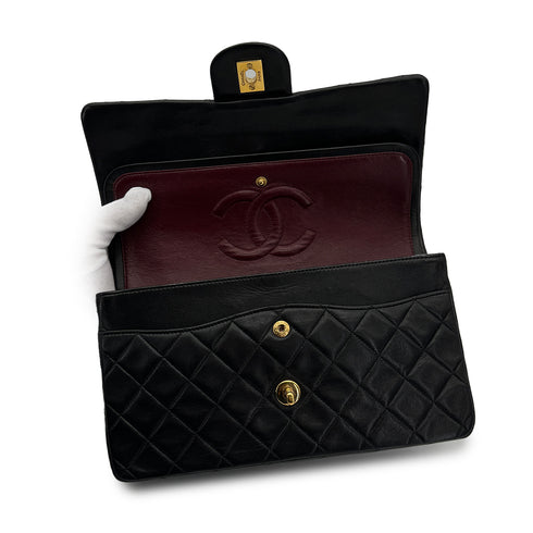 VINTAGE CHANEL CLASSIC FLAP MEDIUM CHAIN SHOULDER BAG BLACK LAMB SKIN GOLD HARDWARE 90317914