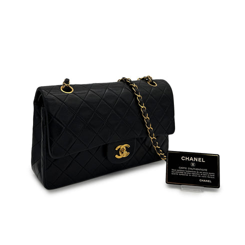 VINTAGE CHANEL CLASSIC FLAP MEDIUM CHAIN SHOULDER BAG BLACK LAMB SKIN GOLD HARDWARE 90317914
