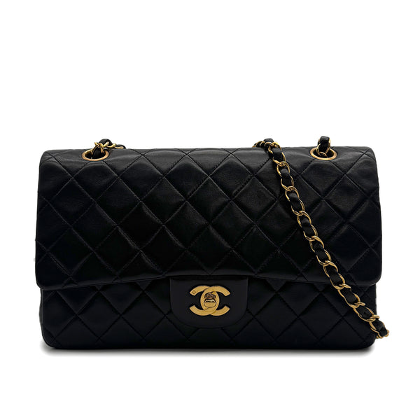 VINTAGE CHANEL CLASSIC FLAP MEDIUM CHAIN SHOULDER BAG BLACK LAMB SKIN GOLD HARDWARE 90318635