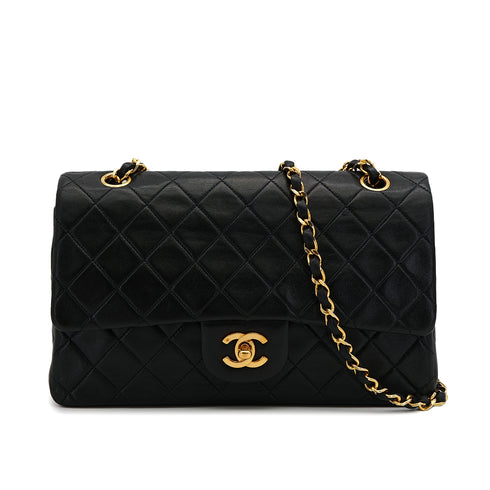 VINTAGE CHANEL CLASSIC FLAP MEDIUM CHAIN SHOULDER BAG BLACK LAMB SKIN GOLD HARDWARE 90319983