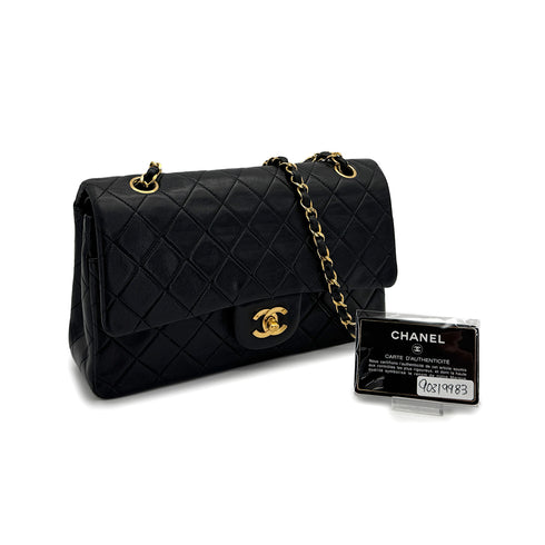 VINTAGE CHANEL CLASSIC FLAP MEDIUM CHAIN SHOULDER BAG BLACK LAMB SKIN GOLD HARDWARE 90319983