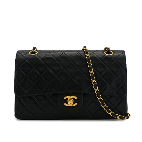 VINTAGE CHANEL CLASSIC FLAP MEDIUM CHAIN SHOULDER BAG BLACK LAMB SKIN GOLD HARDWARE 90320168