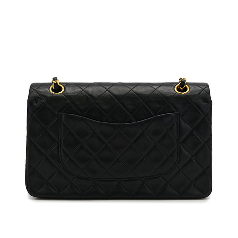 VINTAGE CHANEL CLASSIC FLAP MEDIUM CHAIN SHOULDER BAG BLACK LAMB SKIN GOLD HARDWARE 90320168