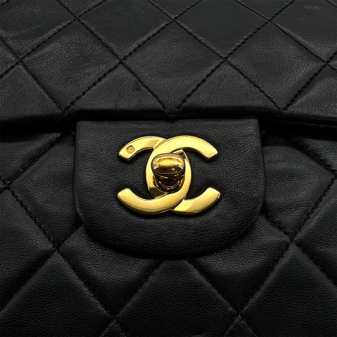VINTAGE CHANEL CLASSIC FLAP MEDIUM CHAIN SHOULDER BAG BLACK LAMB SKIN GOLD HARDWARE 90320168