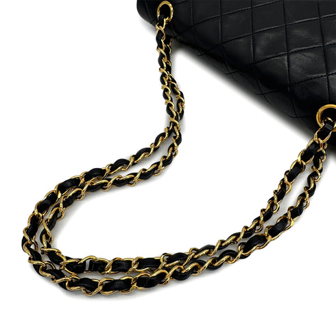 VINTAGE CHANEL CLASSIC FLAP MEDIUM CHAIN SHOULDER BAG BLACK LAMB SKIN GOLD HARDWARE 90320168