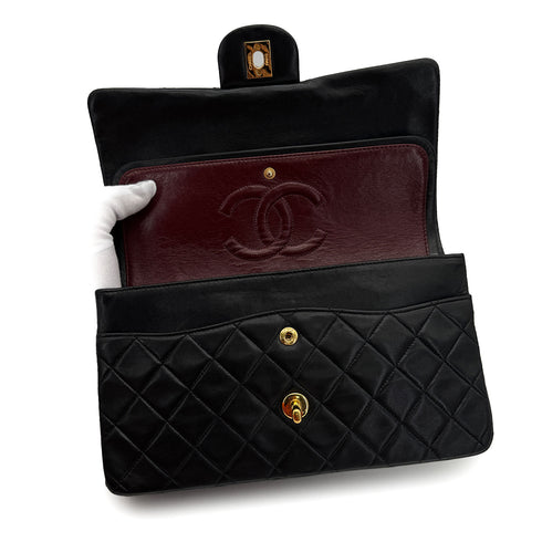 VINTAGE CHANEL CLASSIC FLAP MEDIUM CHAIN SHOULDER BAG BLACK LAMB SKIN GOLD HARDWARE 90320168