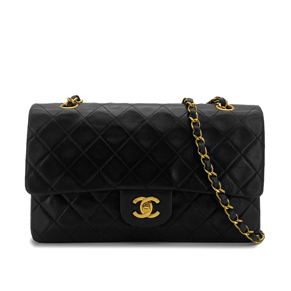 VINTAGE CHANEL CLASSIC FLAP MEDIUM CHAIN SHOULDER BAG BLACK LAMB SKIN GOLD HARDWARE 90323092