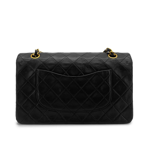 VINTAGE CHANEL CLASSIC FLAP MEDIUM CHAIN SHOULDER BAG BLACK LAMB SKIN GOLD HARDWARE 90323092