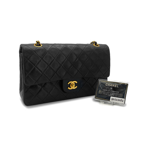 VINTAGE CHANEL CLASSIC FLAP MEDIUM CHAIN SHOULDER BAG BLACK LAMB SKIN GOLD HARDWARE 90323092