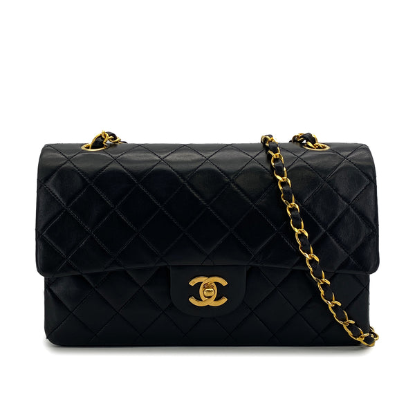 VINTAGE CHANEL CLASSIC FLAP MEDIUM CHAIN SHOULDER BAG BLACK LAMB SKIN GOLD HARDWARE 90325634
