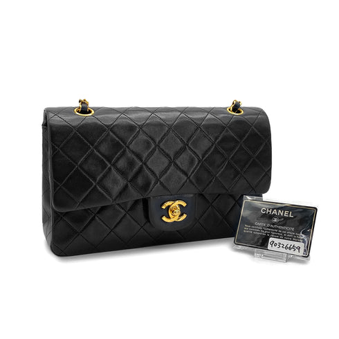 VINTAGE CHANEL CLASSIC FLAP MEDIUM CHAIN SHOULDER BAG BLACK LAMB SKIN GOLD HARDWARE 90326659