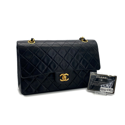 VINTAGE CHANEL CLASSIC FLAP MEDIUM CHAIN SHOULDER BAG BLACK LAMB SKIN GOLD HARDWARE 90326853