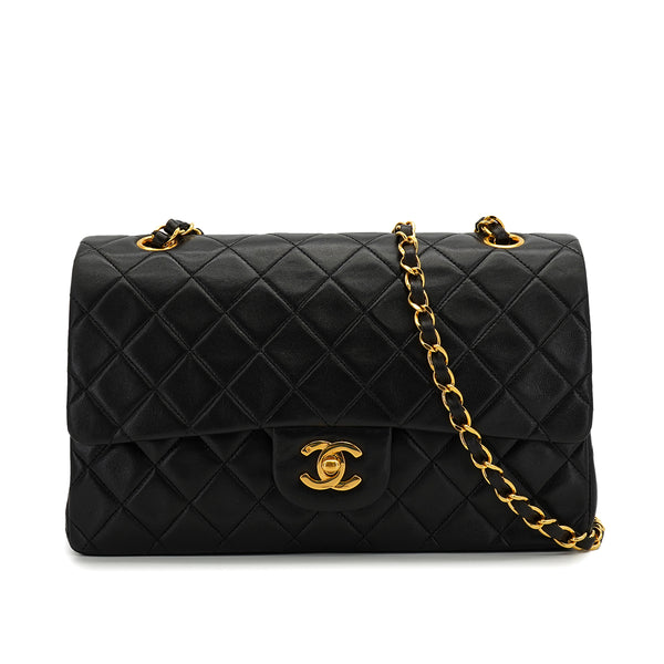 VINTAGE CHANEL CLASSIC FLAP MEDIUM CHAIN SHOULDER BAG BLACK LAMB SKIN GOLD HARDWARE 90326857