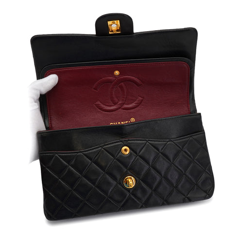 VINTAGE CHANEL CLASSIC FLAP MEDIUM CHAIN SHOULDER BAG BLACK LAMB SKIN GOLD HARDWARE 90326857