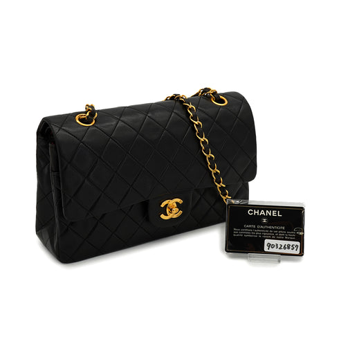 VINTAGE CHANEL CLASSIC FLAP MEDIUM CHAIN SHOULDER BAG BLACK LAMB SKIN GOLD HARDWARE 90326857