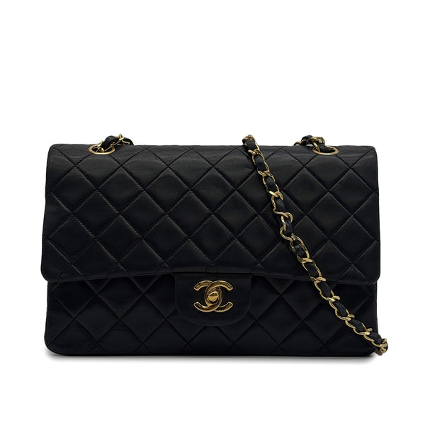 VINTAGE CHANEL CLASSIC FLAP MEDIUM CHAIN SHOULDER BAG BLACK LAMB SKIN GOLD HARDWARE 90329216