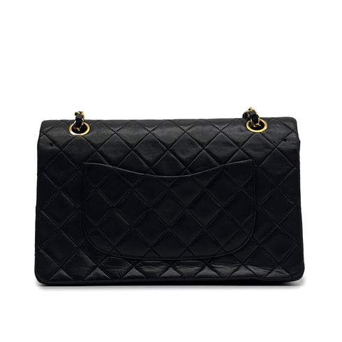 VINTAGE CHANEL CLASSIC FLAP MEDIUM CHAIN SHOULDER BAG BLACK LAMB SKIN GOLD HARDWARE 90329216