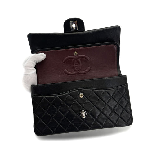 VINTAGE CHANEL CLASSIC FLAP MEDIUM CHAIN SHOULDER BAG BLACK LAMB SKIN SILVER HARDWARE 90322914