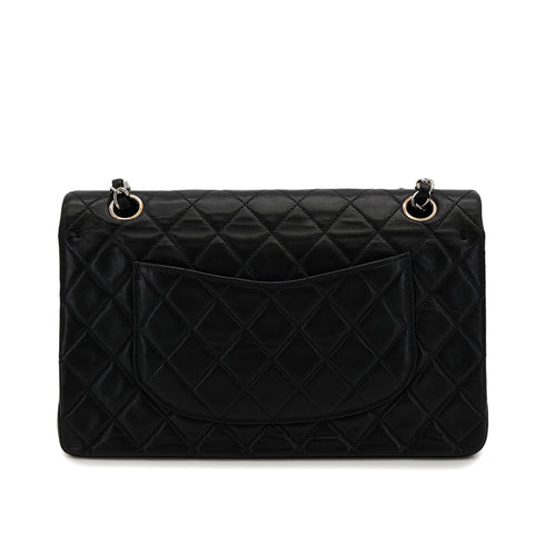 VINTAGE CHANEL CLASSIC FLAP MEDIUM CHAIN SHOULDER BAG BLACK LAMB SKIN SILVER HARDWARE 90322914