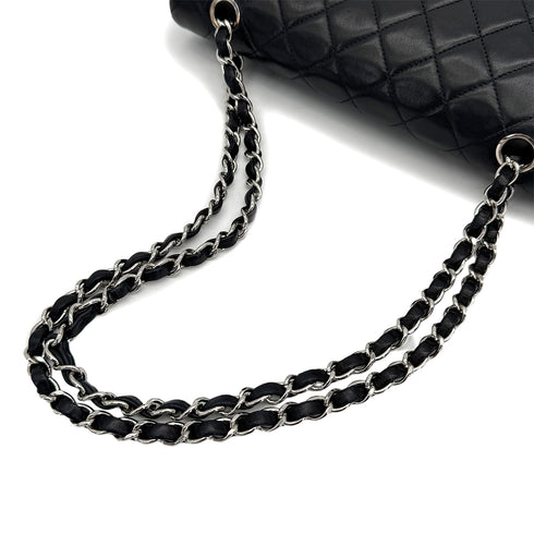 VINTAGE CHANEL CLASSIC FLAP MEDIUM CHAIN SHOULDER BAG BLACK LAMB SKIN SILVER HARDWARE 90322914