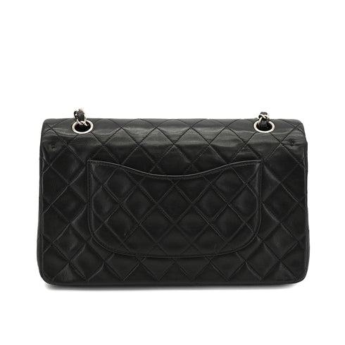VINTAGE CHANEL CLASSIC FLAP MEDIUM CHAIN SHOULDER BAG BLACK LAMB SKIN SILVER HARDWARE 90334867