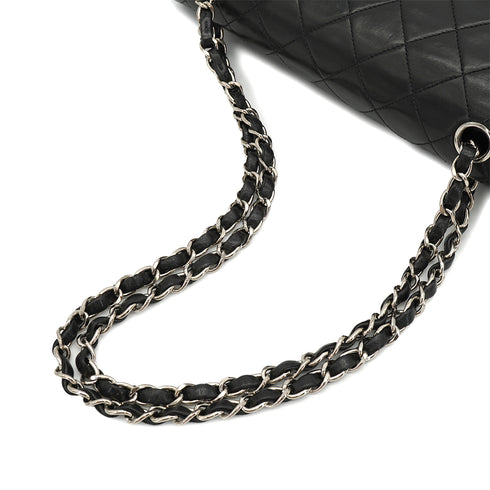 VINTAGE CHANEL CLASSIC FLAP MEDIUM CHAIN SHOULDER BAG BLACK LAMB SKIN SILVER HARDWARE 90334867