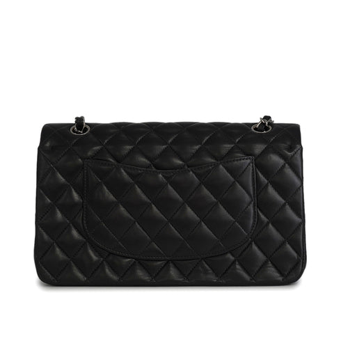 VINTAGE CHANEL CLASSIC FLAP MEDIUM CHAIN SHOULDER BAG BLACK LAMB SKIN SILVER HARDWARE 90341442