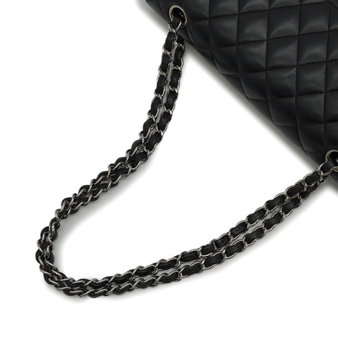 VINTAGE CHANEL CLASSIC FLAP MEDIUM CHAIN SHOULDER BAG BLACK LAMB SKIN SILVER HARDWARE 90341442