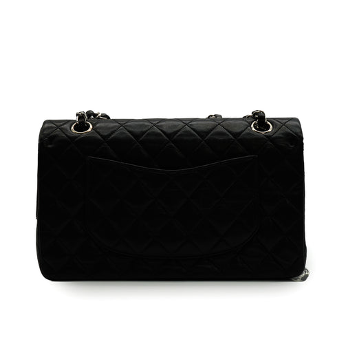 VINTAGE CHANEL CLASSIC FLAP MEDIUM CHAIN SHOULDER BAG BLACK LAMB SKIN SILVER HARDWARE 90342426