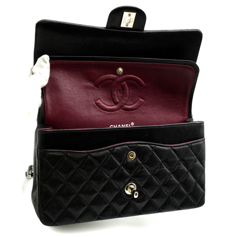 VINTAGE CHANEL CLASSIC FLAP MEDIUM CHAIN SHOULDER BAG BLACK LAMB SKIN SILVER HARDWARE 90342426