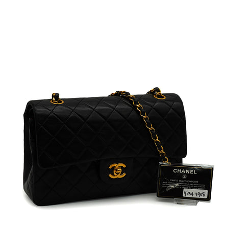 VINTAGE CHANEL CLASSIC FLAP MEDIUM CHAIN SHOULDER BAG BLACK LAMB SKIN GOLD HARDWARE 90343908