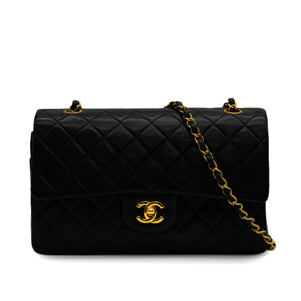 VINTAGE CHANEL CLASSIC FLAP MEDIUM CHAIN SHOULDER BAG BLACK LAMB SKIN GOLD HARDWARE 90343908