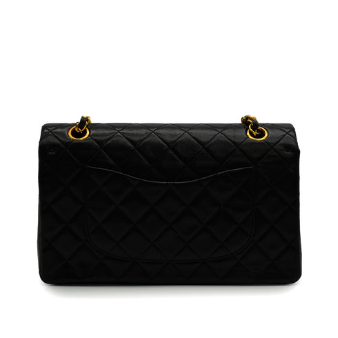 VINTAGE CHANEL CLASSIC FLAP MEDIUM CHAIN SHOULDER BAG BLACK LAMB SKIN GOLD HARDWARE 90343908