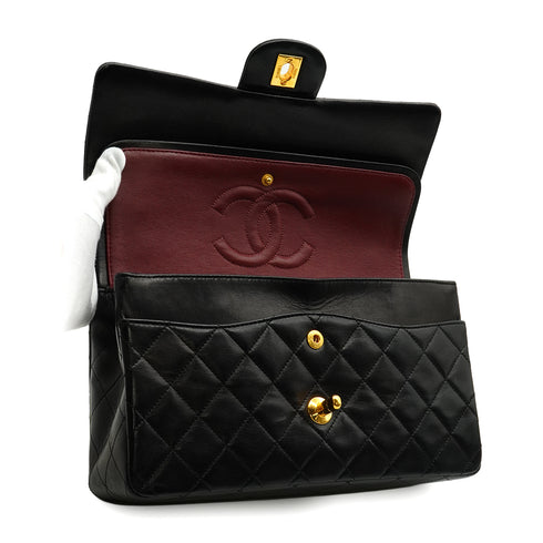 VINTAGE CHANEL CLASSIC FLAP MEDIUM CHAIN SHOULDER BAG BLACK LAMB SKIN GOLD HARDWARE 90343908