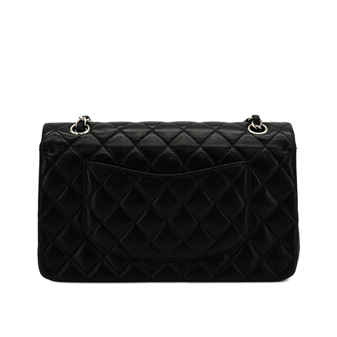 VINTAGE CHANEL CLASSIC FLAP MEDIUM CHAIN SHOULDER BAG BLACK LAMB SKIN SILVER HARDWARE 90344389