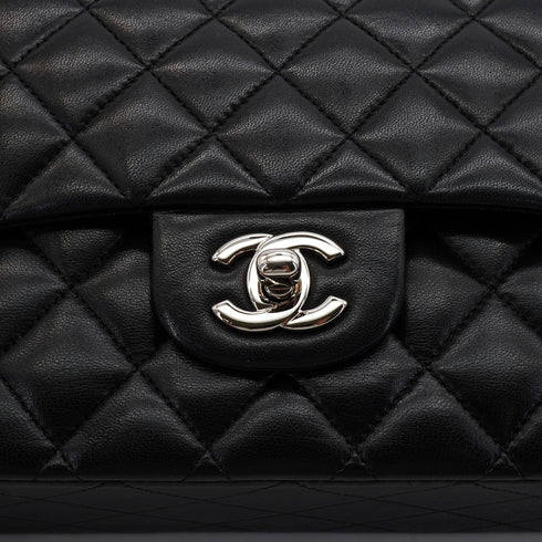 VINTAGE CHANEL CLASSIC FLAP MEDIUM CHAIN SHOULDER BAG BLACK LAMB SKIN SILVER HARDWARE 90344389