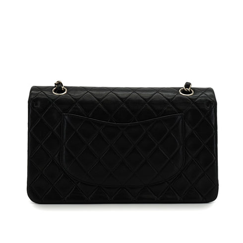 VINTAGE CHANEL CLASSIC FLAP MEDIUM CHAIN SHOULDER BAG BLACK LAMB SKIN SILVER HARDWARE 90344446