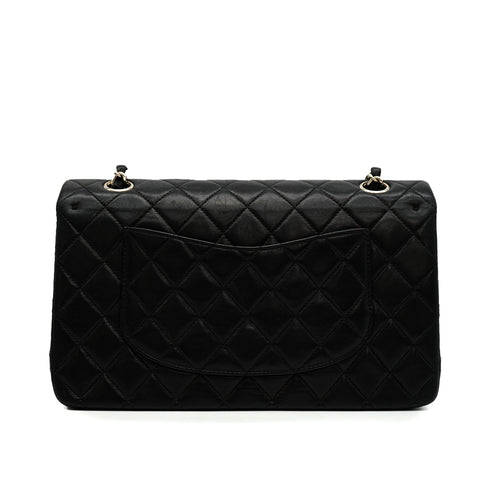 VINTAGE CHANEL CLASSIC FLAP MEDIUM CHAIN SHOULDER BAG BLACK LAMB SKIN SILVER HARDWARE 90345067