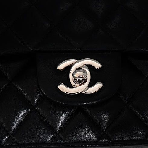 VINTAGE CHANEL CLASSIC FLAP MEDIUM CHAIN SHOULDER BAG BLACK LAMB SKIN SILVER HARDWARE 90345067