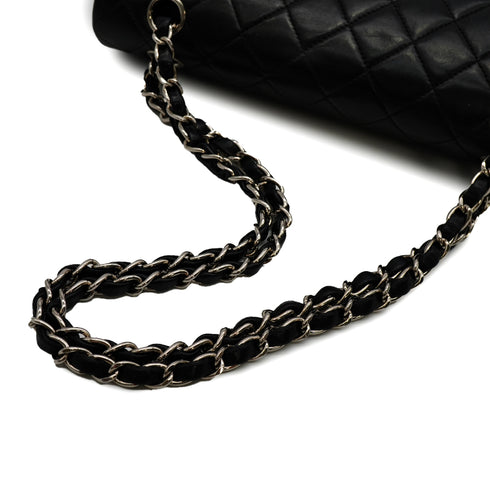 VINTAGE CHANEL CLASSIC FLAP MEDIUM CHAIN SHOULDER BAG BLACK LAMB SKIN SILVER HARDWARE 90345067