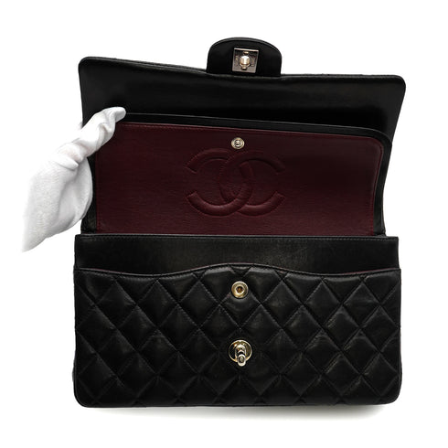 VINTAGE CHANEL CLASSIC FLAP MEDIUM CHAIN SHOULDER BAG BLACK LAMB SKIN SILVER HARDWARE 90345067
