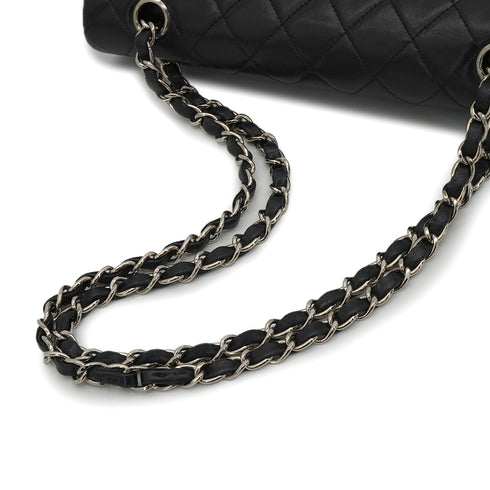 VINTAGE CHANEL CLASSIC FLAP MEDIUM CHAIN SHOULDER BAG BLACK LAMB SKIN SILVER HARDWARE 90347774