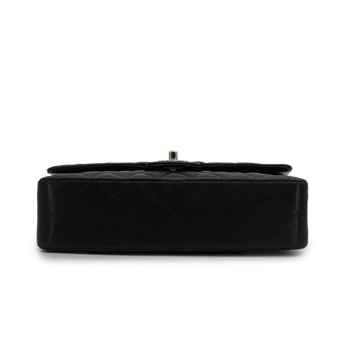 VINTAGE CHANEL CLASSIC FLAP MEDIUM CHAIN SHOULDER BAG BLACK LAMB SKIN SILVER HARDWARE 90350415