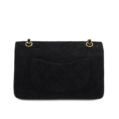 VINTAGE CHANEL CLASSIC FLAP MEDIUM CHAIN SHOULDER BAG BLACK SUEDE GOLD HARDWARE 90321627